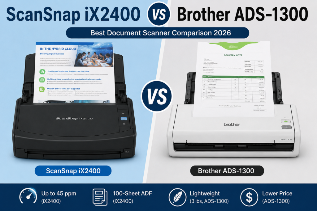 ScanSnap iX2400 vs Brother ADS-1300 Best Document Scanner Comparison 2026